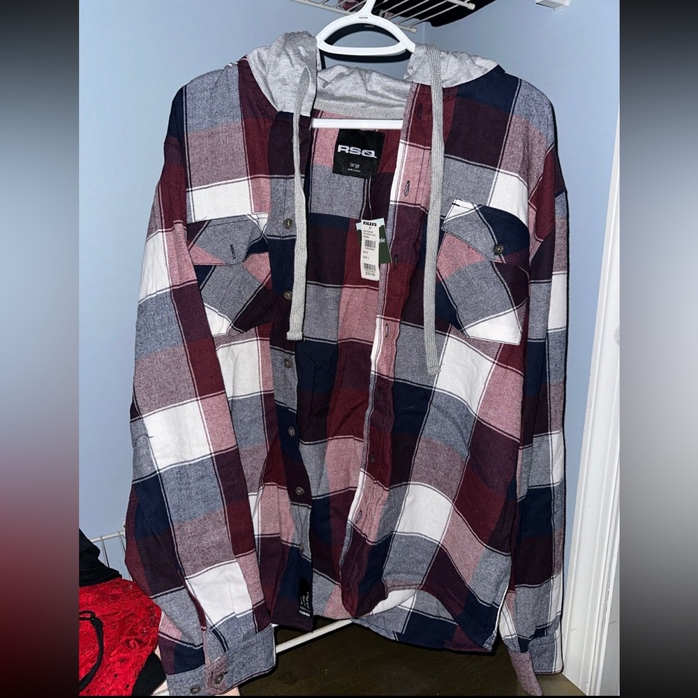 NWT Tillys Plaid Flannel Hoodie Size Large